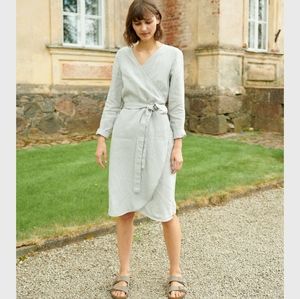 Pale green Linenfox Etsy handmade  linen wrap dress